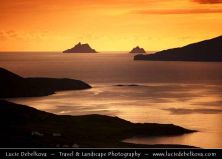 ireland - county kerry - ring of kerry - sunset over bay with the skellig islands - skellig michael & small skellig.jpg
